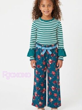 Matilda Jane Girls Teal Striped Ruffle Sleeve top